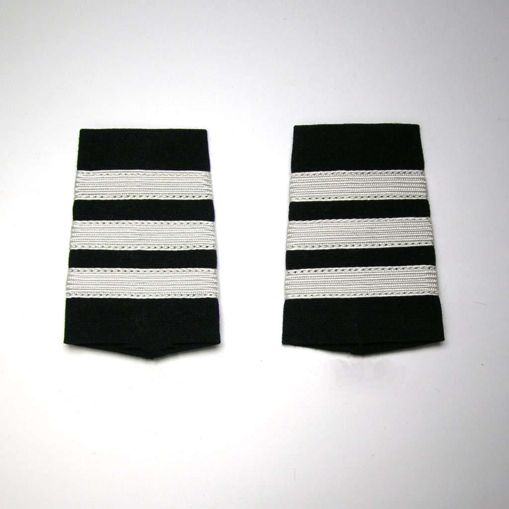 3 White Stripes on Dark Navy Slide on Epaulettes - Lot of 12 Pair